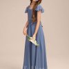 Junior Bridesmaid Dresses | A-line Square Floor-Length Chiffon Junior Bridesmaid Dress Slate Blue – Girls