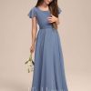 Junior Bridesmaid Dresses | A-line Square Floor-Length Chiffon Junior Bridesmaid Dress Slate Blue – Girls