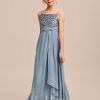 Junior Bridesmaid Dresses | A-line Square Floor-Length Chiffon Sequin Junior Bridesmaid Dress Dusty Blue – Girls