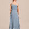 Junior Bridesmaid Dresses | A-line Square Floor-Length Chiffon Sequin Junior Bridesmaid Dress Dusty Blue – Girls