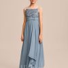 Junior Bridesmaid Dresses | A-line Square Floor-Length Chiffon Sequin Junior Bridesmaid Dress Dusty Blue – Girls