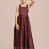 Junior Bridesmaid Dresses | A-line Square Floor-Length Satin Junior Bridesmaid Dress Cabernet – Girls