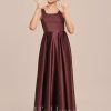 Junior Bridesmaid Dresses | A-line Square Floor-Length Satin Junior Bridesmaid Dress Cabernet – Girls