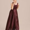 Junior Bridesmaid Dresses | A-line Square Floor-Length Satin Junior Bridesmaid Dress Cabernet – Girls