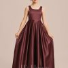 Junior Bridesmaid Dresses | A-line Square Floor-Length Satin Junior Bridesmaid Dress Cabernet – Girls