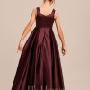 Junior Bridesmaid Dresses | A-line Square Floor-Length Satin Junior Bridesmaid Dress Cabernet – Girls