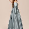 Junior Bridesmaid Dresses | A-line Square Floor-Length Satin Junior Bridesmaid Dress With Bow Dusty Blue – Girls