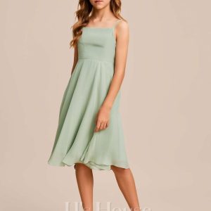 Junior Bridesmaid Dresses | A-line Square Knee-Length Chiffon Junior Bridesmaid Dress Celadon – Girls