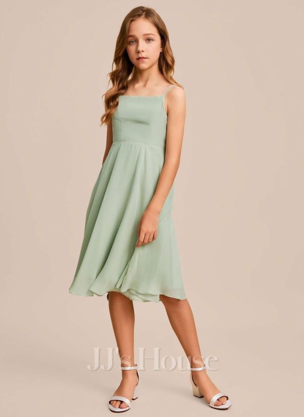 Junior Bridesmaid Dresses | A-line Square Knee-Length Chiffon Junior Bridesmaid Dress Celadon – Girls