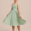 Junior Bridesmaid Dresses | A-line Square Knee-Length Chiffon Junior Bridesmaid Dress Celadon – Girls