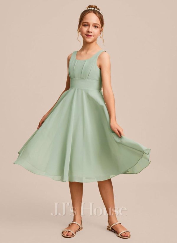 Junior Bridesmaid Dresses | A-line Square Knee-Length Chiffon Junior Bridesmaid Dress Celadon – Girls