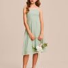 Junior Bridesmaid Dresses | A-line Square Knee-Length Chiffon Junior Bridesmaid Dress Celadon – Girls