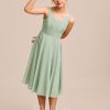 Junior Bridesmaid Dresses | A-line Square Knee-Length Chiffon Junior Bridesmaid Dress Celadon – Girls