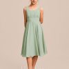 Junior Bridesmaid Dresses | A-line Square Knee-Length Chiffon Junior Bridesmaid Dress Celadon – Girls