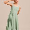 Junior Bridesmaid Dresses | A-line Square Knee-Length Chiffon Junior Bridesmaid Dress Celadon – Girls