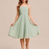 Junior Bridesmaid Dresses | A-line Square Knee-Length Chiffon Junior Bridesmaid Dress Celadon – Girls