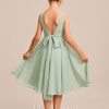 Junior Bridesmaid Dresses | A-line Square Knee-Length Chiffon Junior Bridesmaid Dress Celadon – Girls