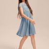 Junior Bridesmaid Dresses | A-line Square Knee-Length Chiffon Lace Junior Bridesmaid Dress Dusty Blue – Girls