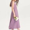 Junior Bridesmaid Dresses | A-line Square Tea-Length Chiffon Junior Bridesmaid Dress With Bow Wisteria – Girls