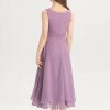 Junior Bridesmaid Dresses | A-line Square Tea-Length Chiffon Junior Bridesmaid Dress With Bow Wisteria – Girls