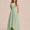 Junior Bridesmaid Dresses | A-line V-Neck Asymmetrical Chiffon Junior Bridesmaid Dress Celadon – Girls