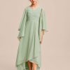 Junior Bridesmaid Dresses | A-line V-Neck Asymmetrical Chiffon Junior Bridesmaid Dress Celadon – Girls