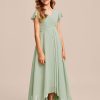 Junior Bridesmaid Dresses | A-line V-Neck Asymmetrical Chiffon Junior Bridesmaid Dress Celadon – Girls