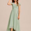 Junior Bridesmaid Dresses | A-line V-Neck Asymmetrical Chiffon Junior Bridesmaid Dress Celadon – Girls