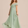 Junior Bridesmaid Dresses | A-line V-Neck Asymmetrical Chiffon Junior Bridesmaid Dress Celadon – Girls