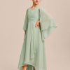 Junior Bridesmaid Dresses | A-line V-Neck Asymmetrical Chiffon Junior Bridesmaid Dress Celadon – Girls