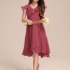 Junior Bridesmaid Dresses | A-line V-Neck Asymmetrical Chiffon Junior Bridesmaid Dress Cinnamon Rose – Girls