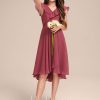 Junior Bridesmaid Dresses | A-line V-Neck Asymmetrical Chiffon Junior Bridesmaid Dress Cinnamon Rose – Girls