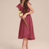 Junior Bridesmaid Dresses | A-line V-Neck Asymmetrical Chiffon Junior Bridesmaid Dress Cinnamon Rose – Girls