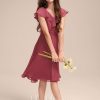 Junior Bridesmaid Dresses | A-line V-Neck Asymmetrical Chiffon Junior Bridesmaid Dress Cinnamon Rose – Girls