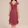 Junior Bridesmaid Dresses | A-line V-Neck Asymmetrical Chiffon Junior Bridesmaid Dress Cinnamon Rose – Girls