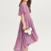 Junior Bridesmaid Dresses | A-line V-Neck Asymmetrical Chiffon Junior Bridesmaid Dress Mauve – Girls