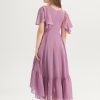 Junior Bridesmaid Dresses | A-line V-Neck Asymmetrical Chiffon Junior Bridesmaid Dress Mauve – Girls