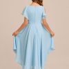 Junior Bridesmaid Dresses | A-line V-Neck Asymmetrical Chiffon Junior Bridesmaid Dress Sky Blue – Girls