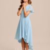 Junior Bridesmaid Dresses | A-line V-Neck Asymmetrical Chiffon Junior Bridesmaid Dress Sky Blue – Girls