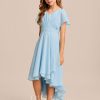 Junior Bridesmaid Dresses | A-line V-Neck Asymmetrical Chiffon Junior Bridesmaid Dress Sky Blue – Girls