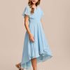 Junior Bridesmaid Dresses | A-line V-Neck Asymmetrical Chiffon Junior Bridesmaid Dress Sky Blue – Girls