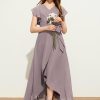 Junior Bridesmaid Dresses | A-line V-Neck Asymmetrical Chiffon Junior Bridesmaid Dress With Bow Dusk – Girls