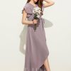 Junior Bridesmaid Dresses | A-line V-Neck Asymmetrical Chiffon Junior Bridesmaid Dress With Bow Dusk – Girls