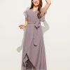 Junior Bridesmaid Dresses | A-line V-Neck Asymmetrical Chiffon Junior Bridesmaid Dress With Bow Dusk – Girls