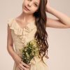 Junior Bridesmaid Dresses | A-line V-Neck Asymmetrical Chiffon Junior Bridesmaid Dress With Cascading Ruffles Champagne – Girls