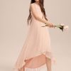 Junior Bridesmaid Dresses | A-line V-Neck Asymmetrical Chiffon Junior Bridesmaid Dress With Cascading Ruffles Pearl Pink – Girls