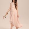 Junior Bridesmaid Dresses | A-line V-Neck Asymmetrical Chiffon Junior Bridesmaid Dress With Cascading Ruffles Pearl Pink – Girls