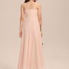 Junior Bridesmaid Dresses | A-line V-Neck Asymmetrical Chiffon Junior Bridesmaid Dress With Cascading Ruffles Pearl Pink – Girls