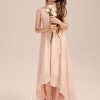 Junior Bridesmaid Dresses | A-line V-Neck Asymmetrical Chiffon Junior Bridesmaid Dress With Cascading Ruffles Pearl Pink – Girls