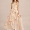 Junior Bridesmaid Dresses | A-line V-Neck Asymmetrical Chiffon Junior Bridesmaid Dress With Flower Pearl Pink – Girls